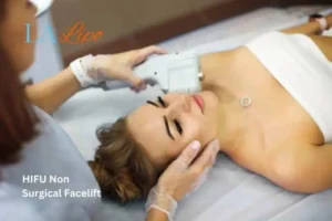 Woman having Hi-Fu to reduce wrinkles Houghton Regis.