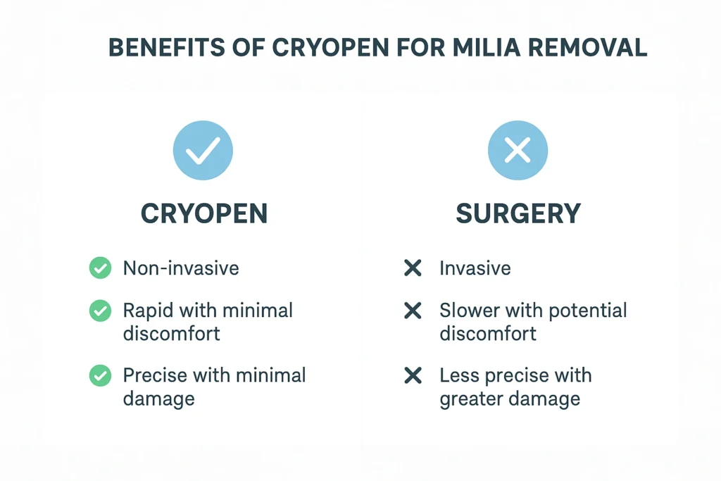 Benefits of cryopen for milia removal Houghton Regis compared to surgical treatments.