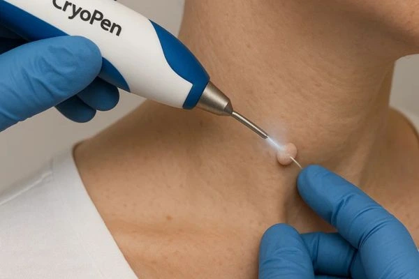 Person receiving Cryotherapy skin tag removal Houghton Regis