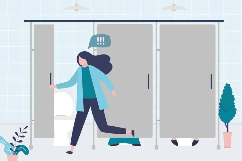 graphic of Urine incontinence Houghton Regis woman running to the toilet.
