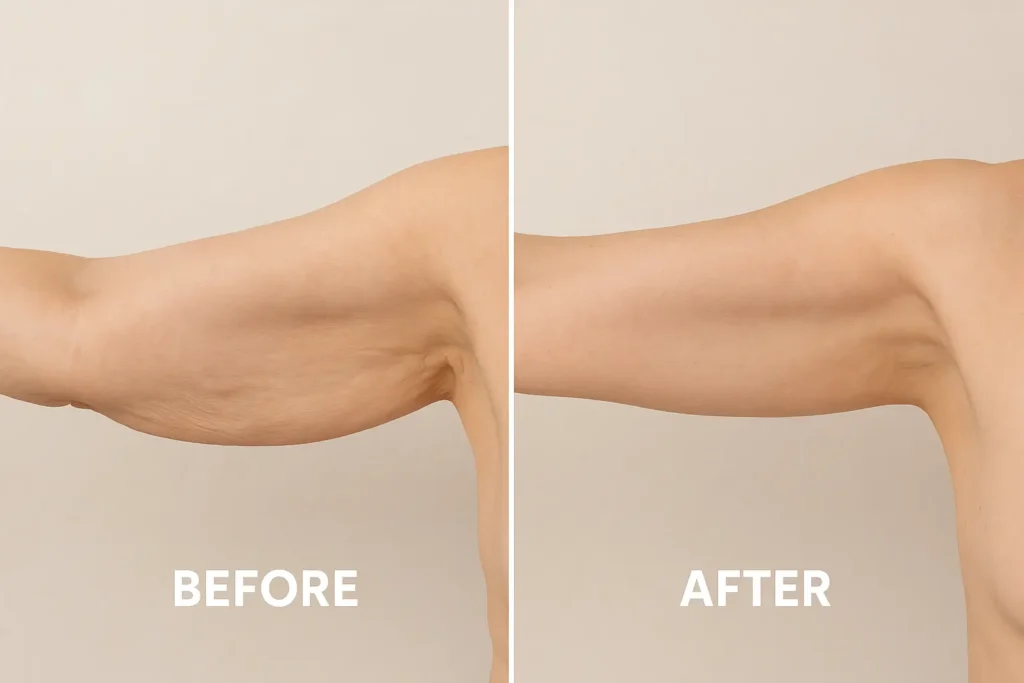 Picture of LA LIPO Houghton Regis before and after results of skin tightening treatment on the upper arms.