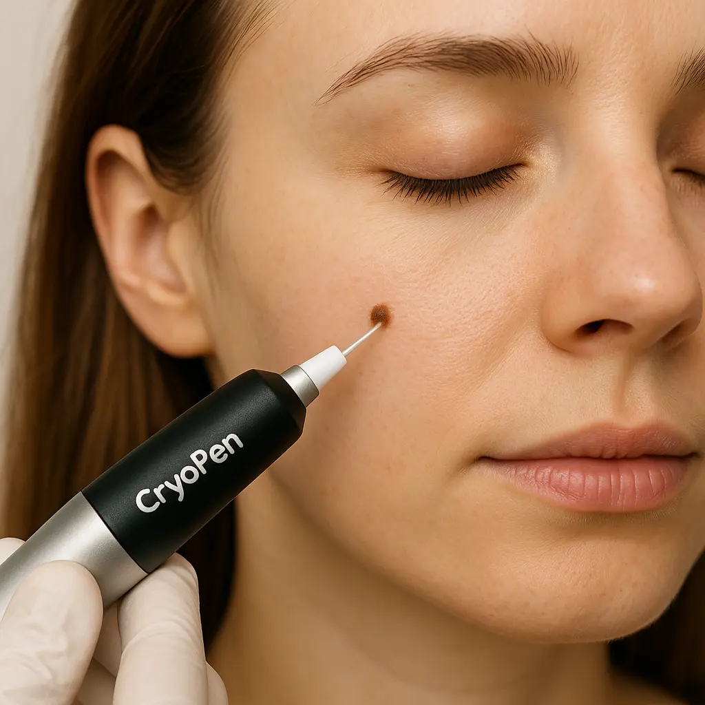 woman receiving facial mole removal Houghton Regis using cryopen